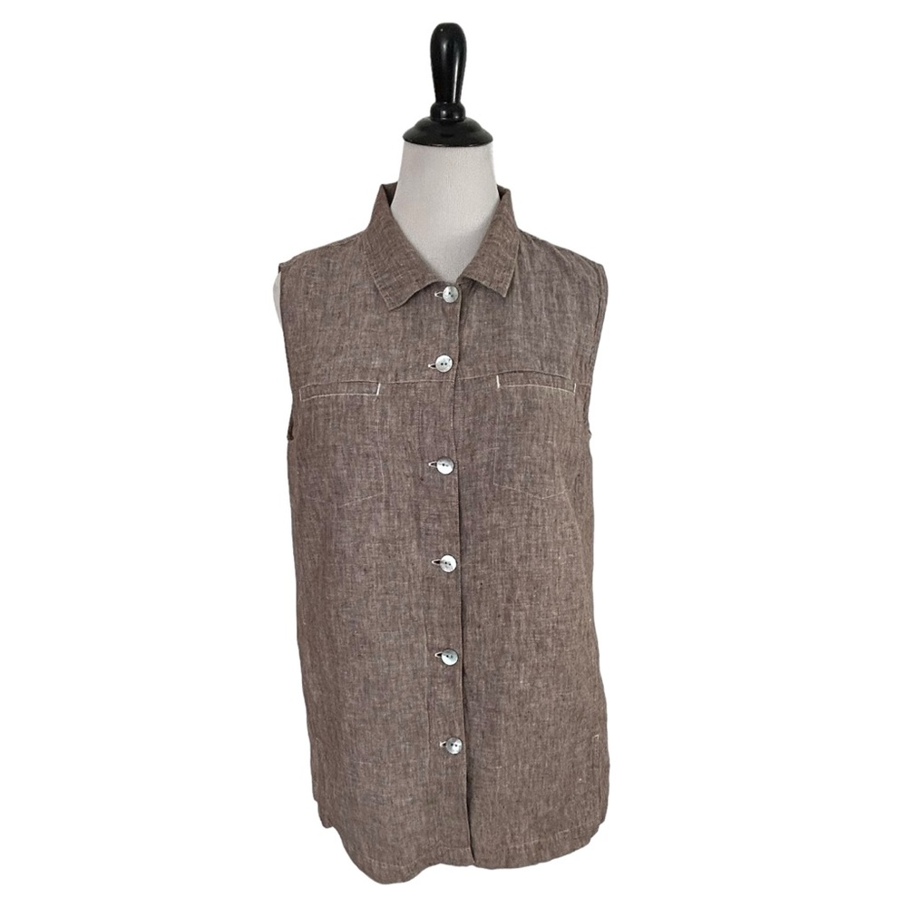 CHICO'S Linen Button TOP Shirt & PANTS Crop 3 XL 16 Beach Lagenlook Set Outfit - Picture 2 of 16